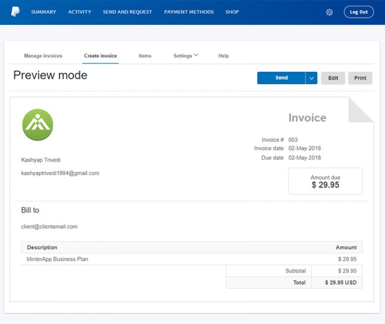 how to send an invoice through paypal app