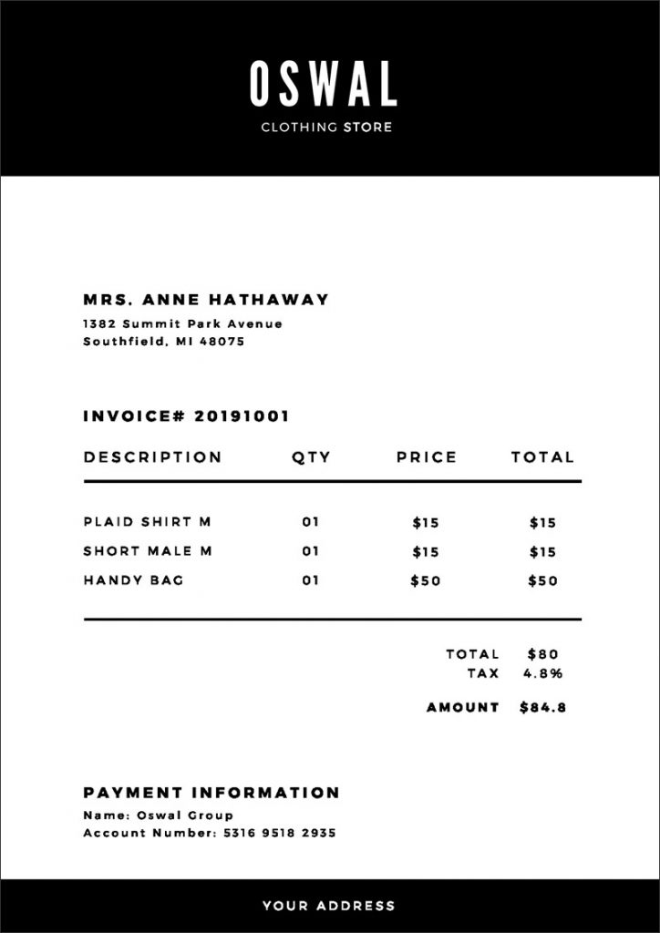 black and white simple invoice templates