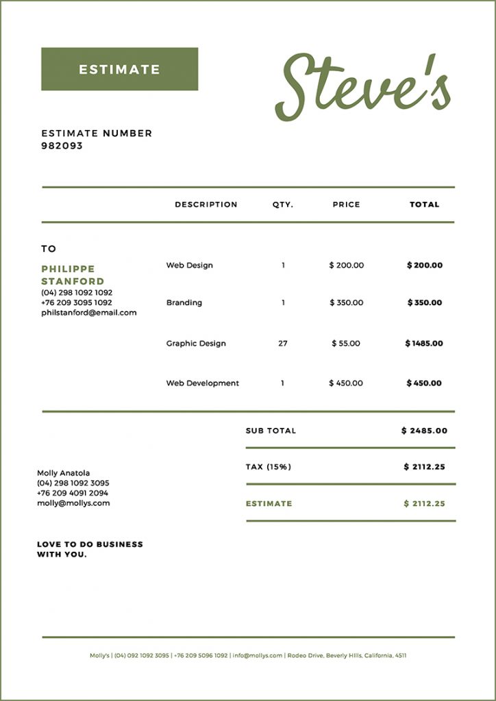 15 Simple Estimate Template Designs