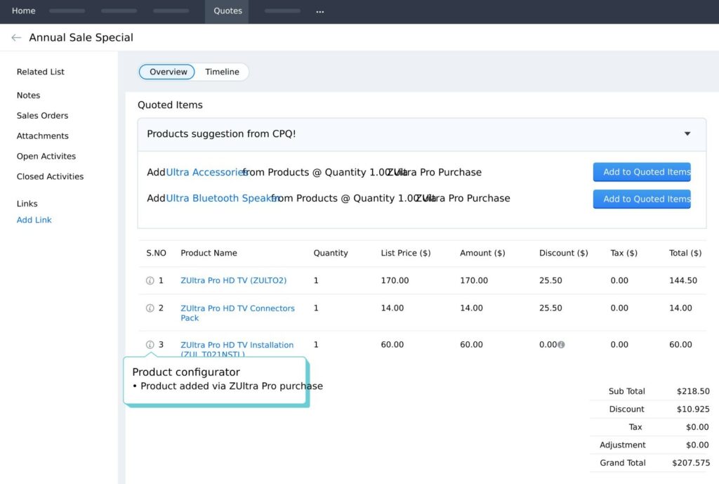 Sales enablement feature of ZOHO CRM