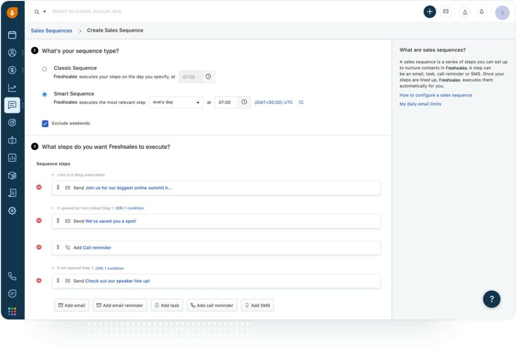 Sales sequences feature of Freshsales