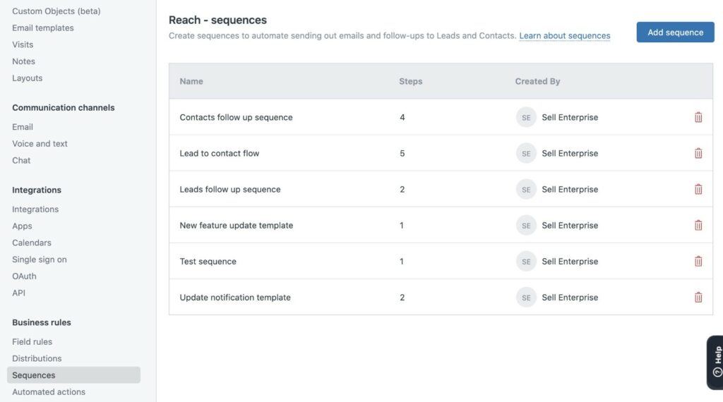 Sequences feature of Zendesk Sell