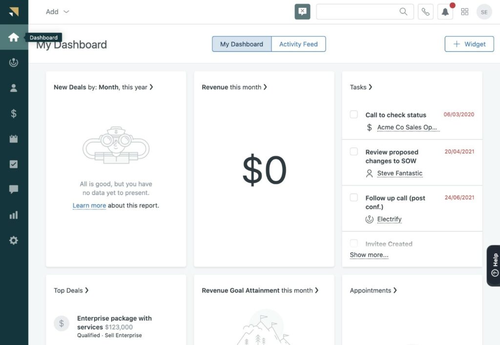 Custom dashboards feature of Zendesk Sell