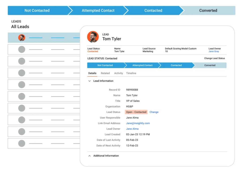 Lead management feature of Insightly CRM