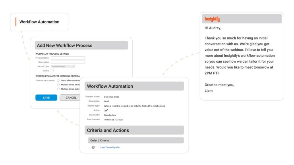 Configurable, automated workflows feature of Insightly CRM