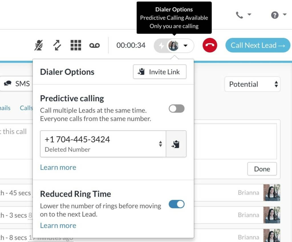 Power dialer & predictive dialer feature of Close CRM